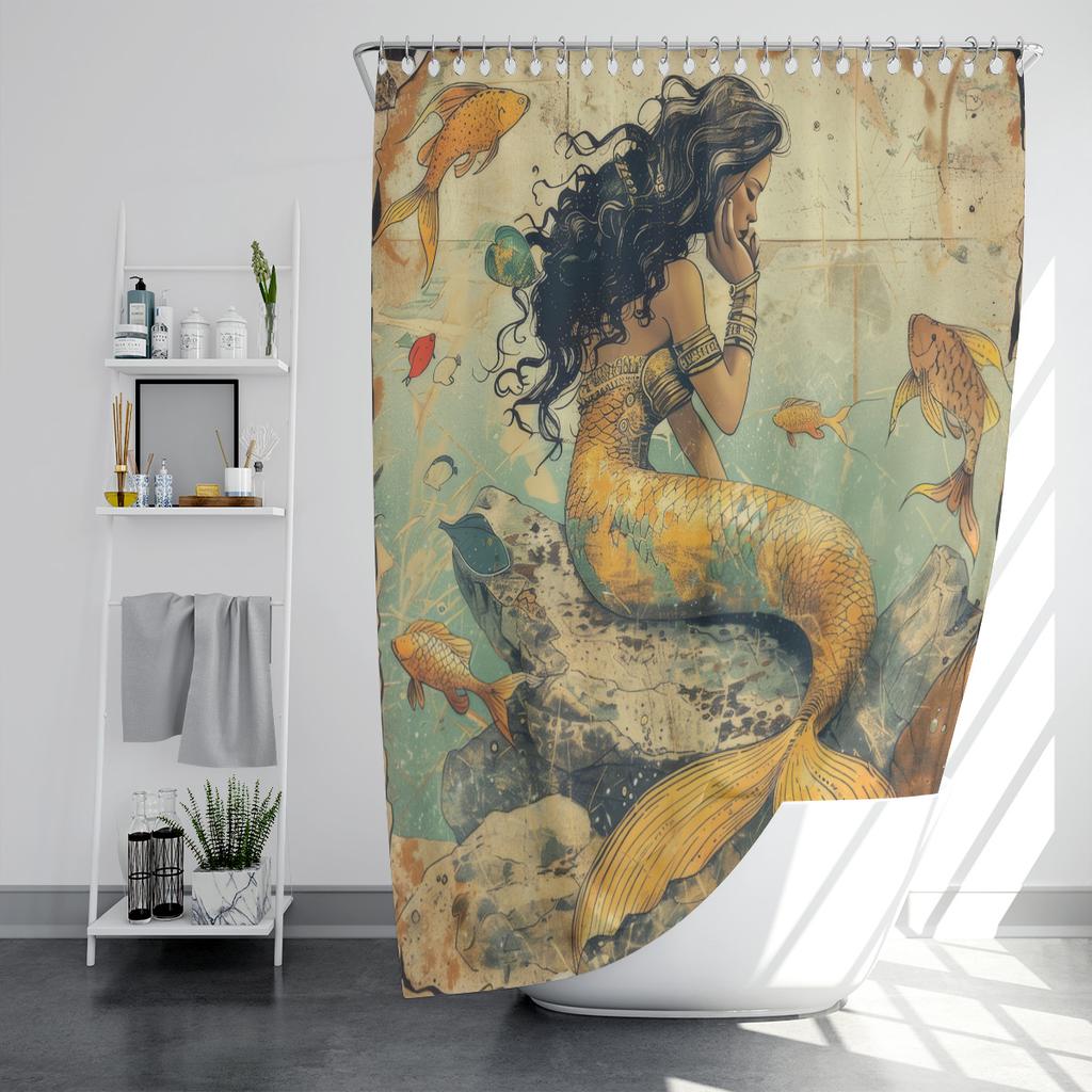 1 шт. Водонепроницаемая шторка для душа с принтом русалки, несколько размеров, защита конфиденциальности с 12 крючками, простая установка