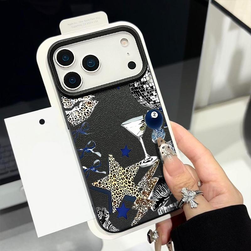 Чехол для iPhone 17 Pro Max Роскошный Леопардовый Звездный Узор Диско-шар Кожаная Текстура Силиконовая Накладка Для iPhone 16 Pro Max 15 14 13 12 11 16E Air