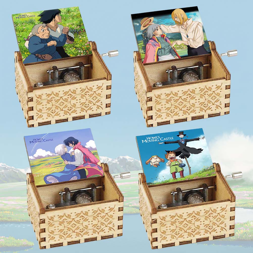 Anime Howl's Moving Castle Black Wooden Music Box Merry Go Round of Life Theme Fans Friends Mechanical Birthday Lovely Gifts