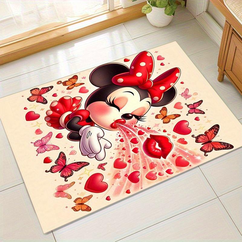 1pc. Romantic Minnie Mouse Home Decorative Rug, Office Carpet, Outdoor Mat, Valentine's Day Gift with Hearts & Butterflies Patternz0414222