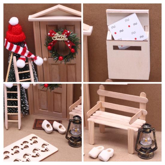 Рождественский набор аксессуаров для дверей Yousheng Gnome, реалистичное украшение для кукольного домика, деревянная дверь эльфа с почтовым ящиком, лестницей, венком