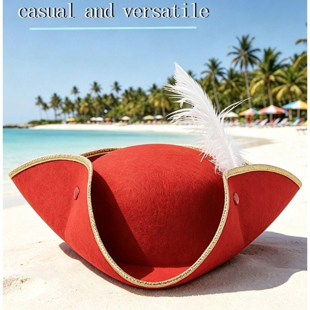 Solid Color Cosplay Pirate Hat Retro Adult Tricorn Hat Feathers Top Hat Costume Accessories
