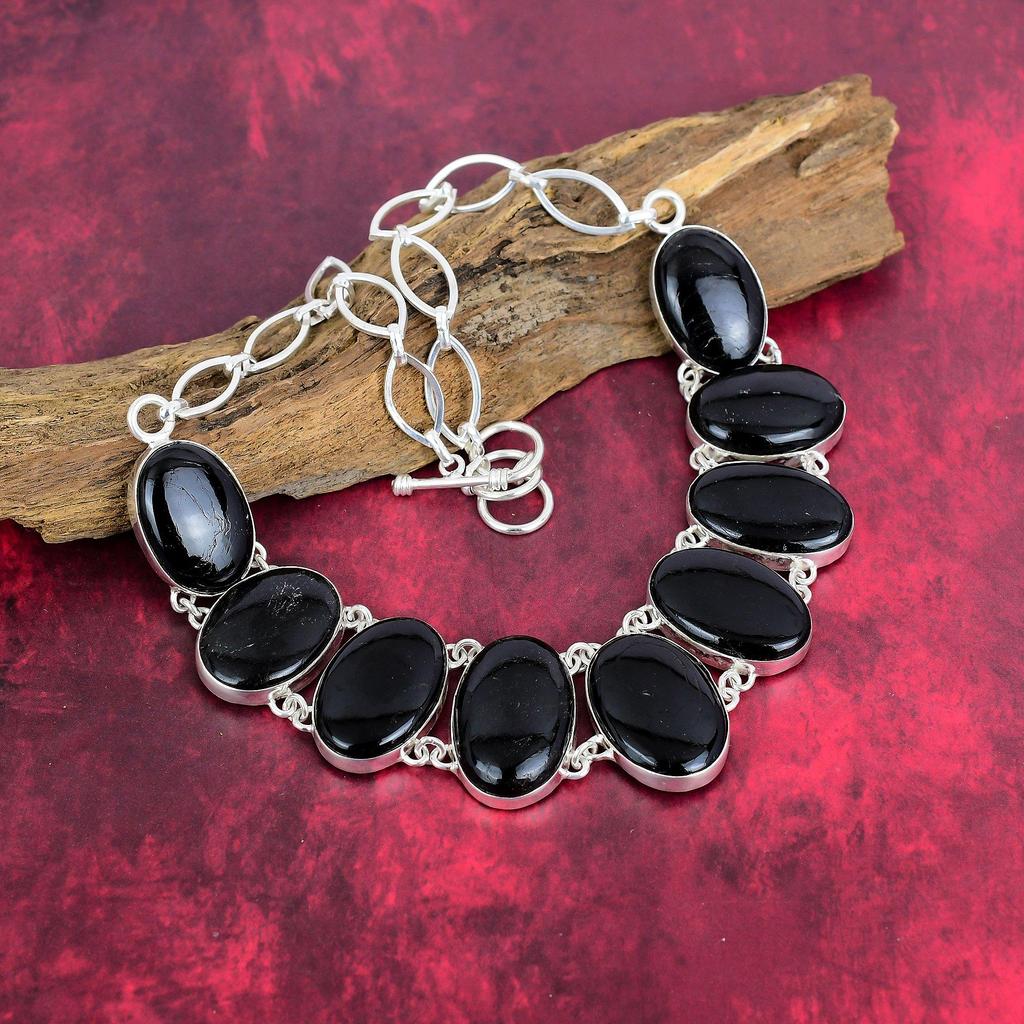 Black Tourmaline Necklace Gemstone Jewelry, 925 Solid Sterling Silver Necklace, Adjustable Handmade Chain Necklace Jewelry