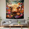 Highland Cow Longhorn Colorful Flowers Wall Tapestry Boho Floral Art Decor for Living Room Bedroom Gift
