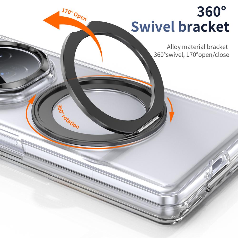 KEYSION Вращающийся на 360° магнитный чехол-подставка с кольцом для HONOR Magic V3, прозрачный жесткий чехол для ПК-телефона со стеклянным защитным экраном