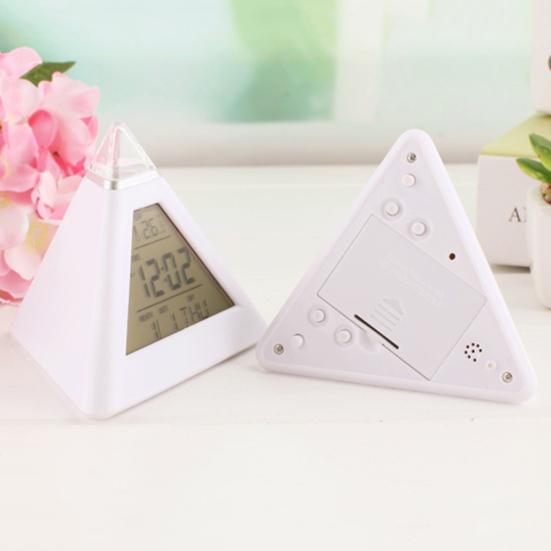 7 Colors Changing LED Light Triangular Thermometer Calendar Digital Alarm Clock