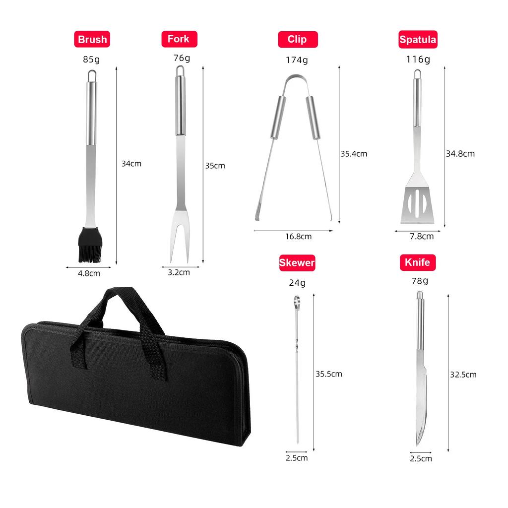 9 шт. Портативный набор инструментов для барбекю с тканевой сумкой для хранения, набор для гриля на открытом воздухе, набор для барбекю, лопатка, зажим, шампур, инструменты для гриля