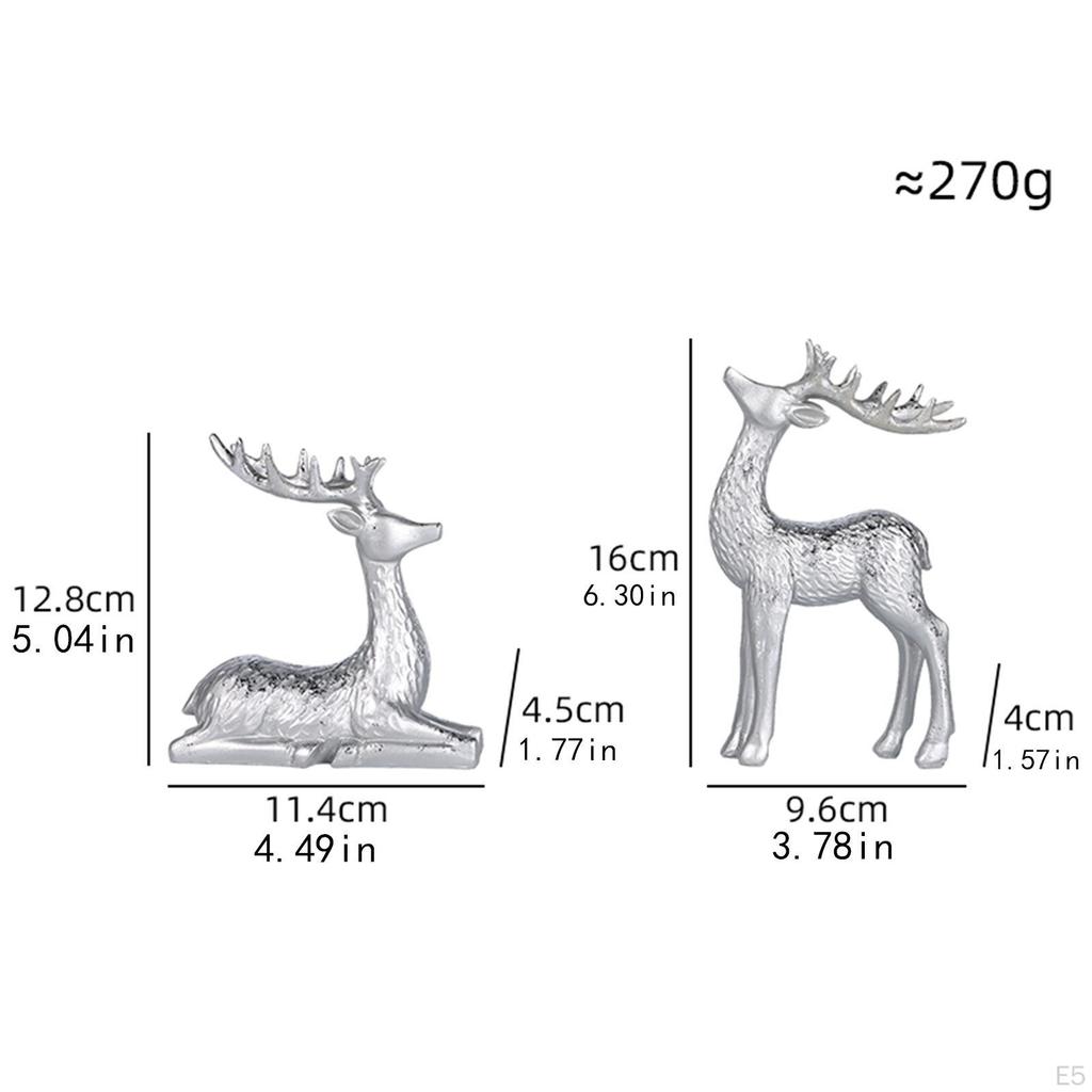 2 Pieces Deer Figurines Desktop Decor Collectible Artwork Ornament Elk Sculpture Resin Statues for