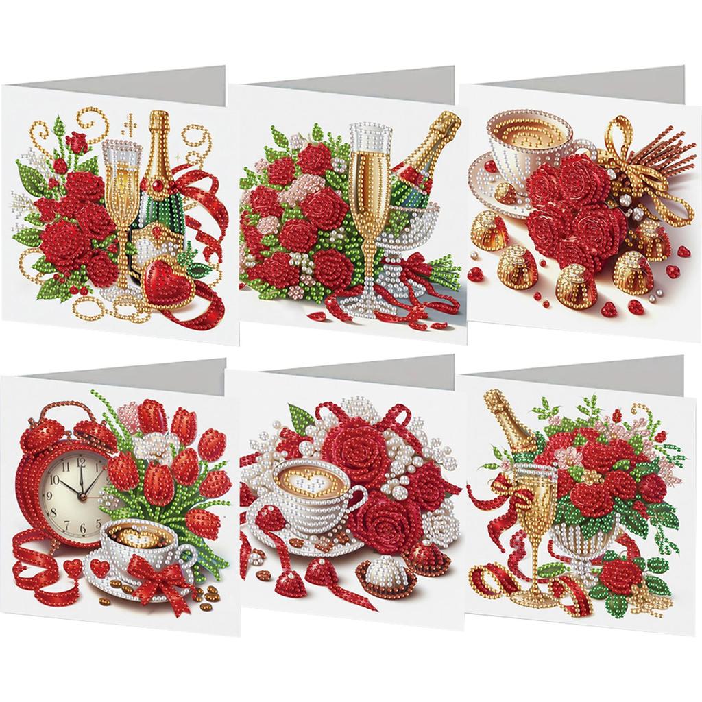 6Pcs Valentines Day Animals DIY Diamond Painting Card Rhinestone Painting Card Kit Diamond Drawing Card for Holiday Party Favors