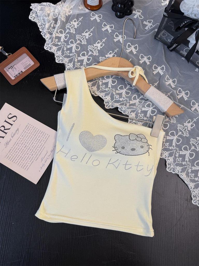 Summer Sweet & Spicy Cartoon One-Shoulder Vest with Chest Pads