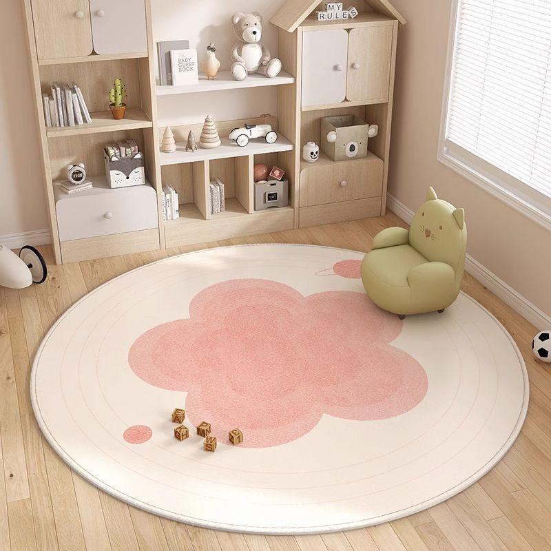 Happy Childhood Cloud Round Rug - Pink Gradient Children's Room Carpet Mat  Used for Home Decoration  Non Slip Children's Rug