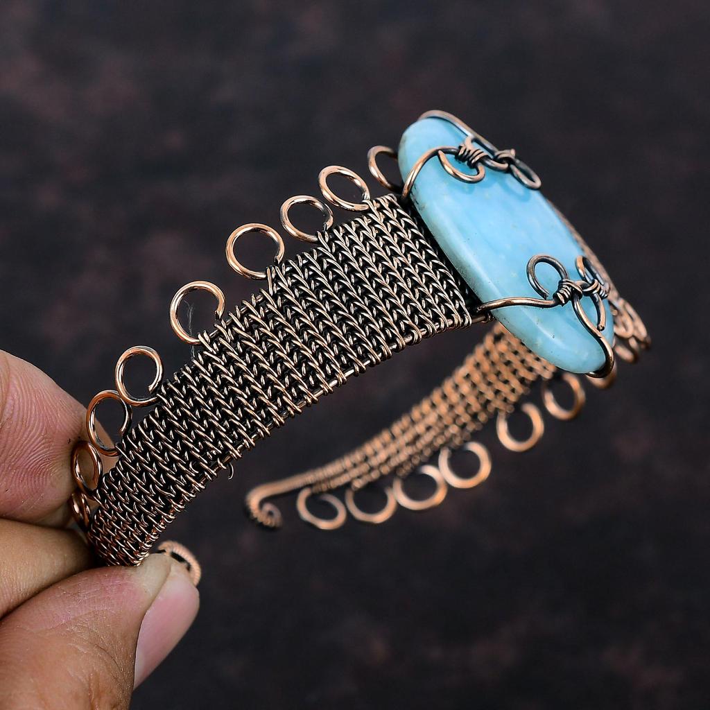 Hemimorphite Bangle Gemstone Copper Cuff Bracelet Wire Wrapped Bangle Adjustable Cuff Copper Wire Wrap Jewelry Handmade Bangle Gift For Mom