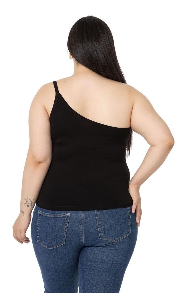 Женский стиль Боди большого размера Плюс размер на одно плечо Вискозное боди черного цвета с низким вырезом