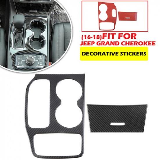 Carbon Fiber Car Gear Shift Panel Cover Trims For Jeep Grand Cherokee 16-18