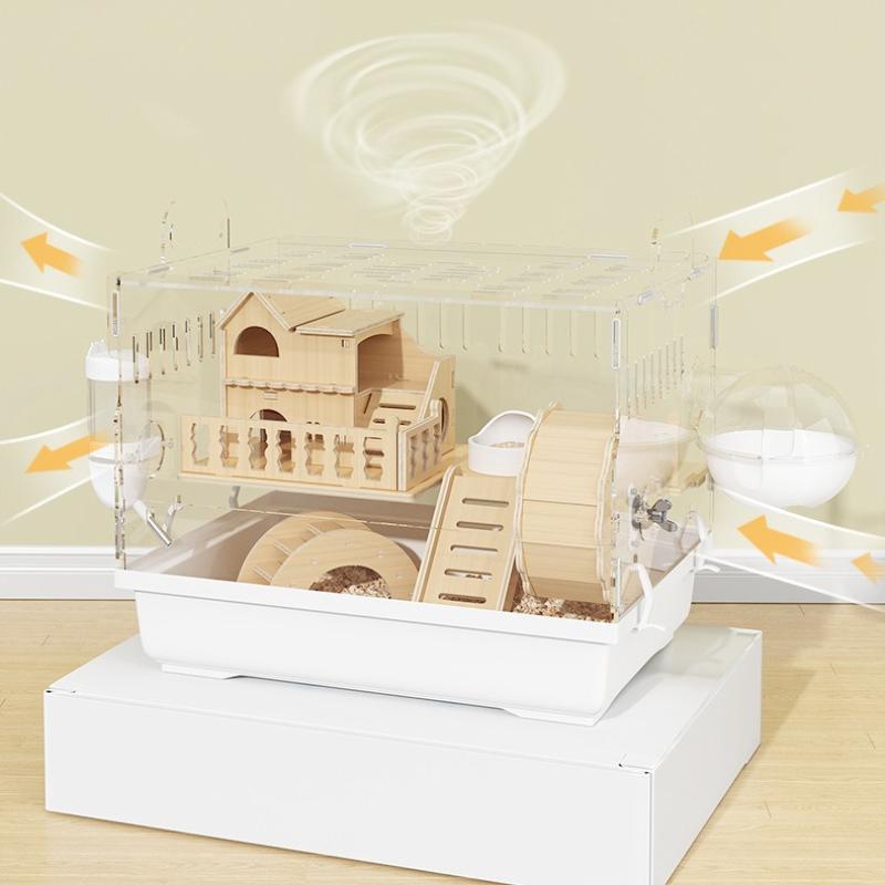 Transparent Hamster Cage Luxury Villa for Syrian Dwarf Gerbil Mouse Enclosure Tank Acrylic Rodent Habitat Cage with Accessories