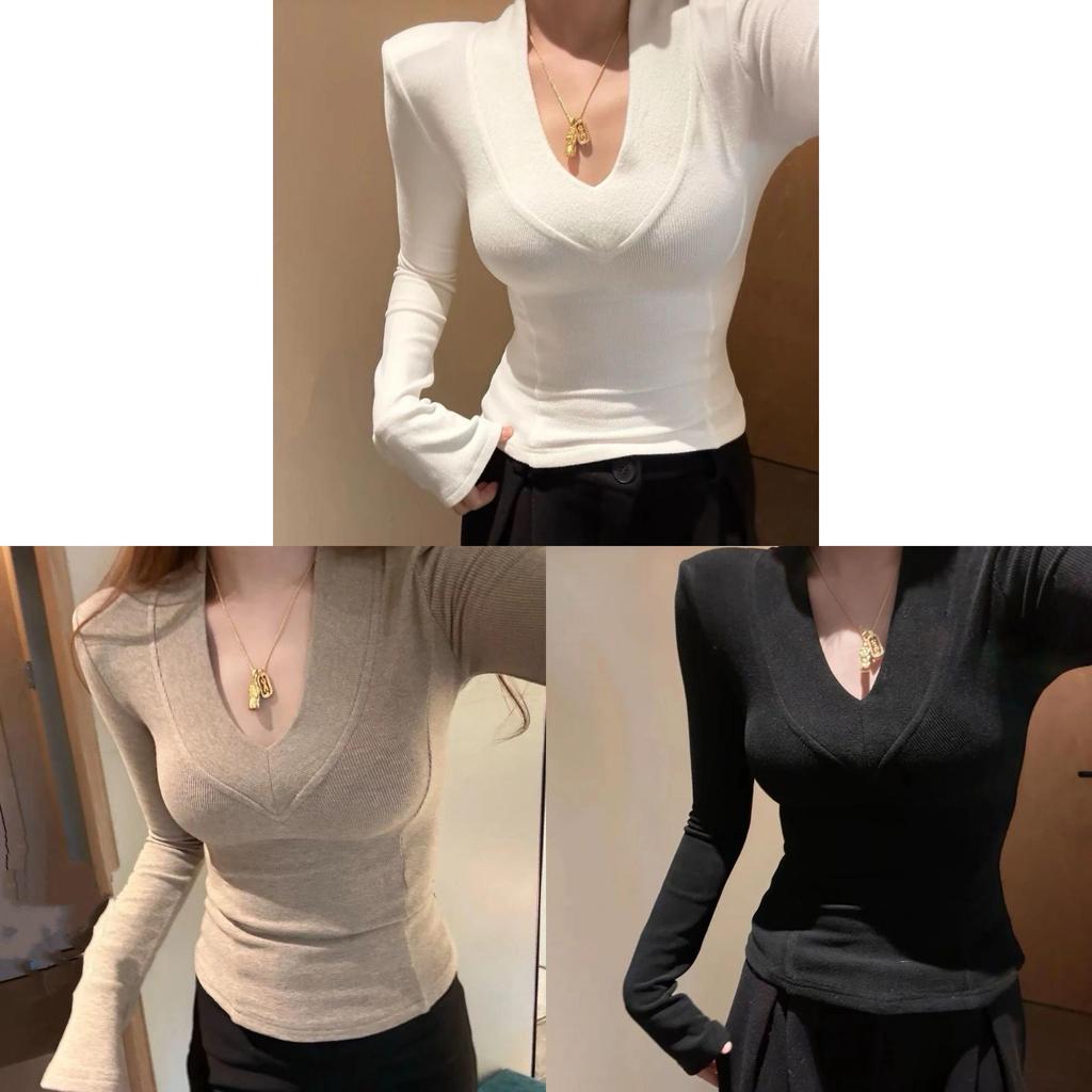 Polyester Long Sleeve V Neck T Shirt For Office Wear And Casual Fashion