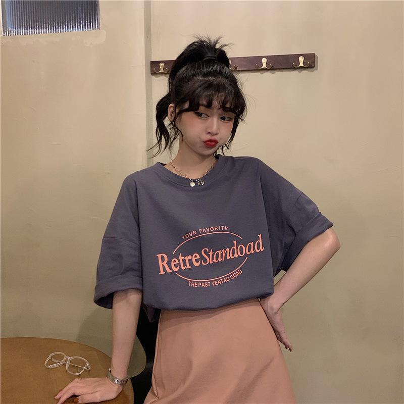 Лето 2024 Корейский Ретро Средней Длины Свободный Большого Размера Модная Женская Футболка с Коротким Рукавом
