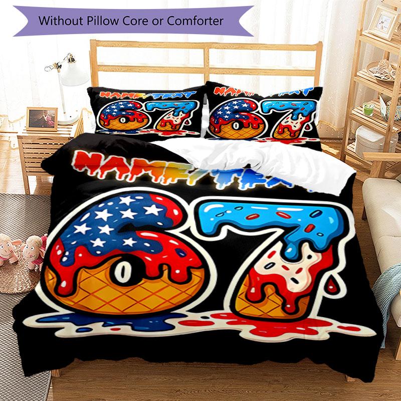 3PC Custom Name American Ice Cream Bedding Set Printed Bedding Set Duvet Cover Closure Includes 1 Duvet Cover & 130 Pillowcases for Bedroom