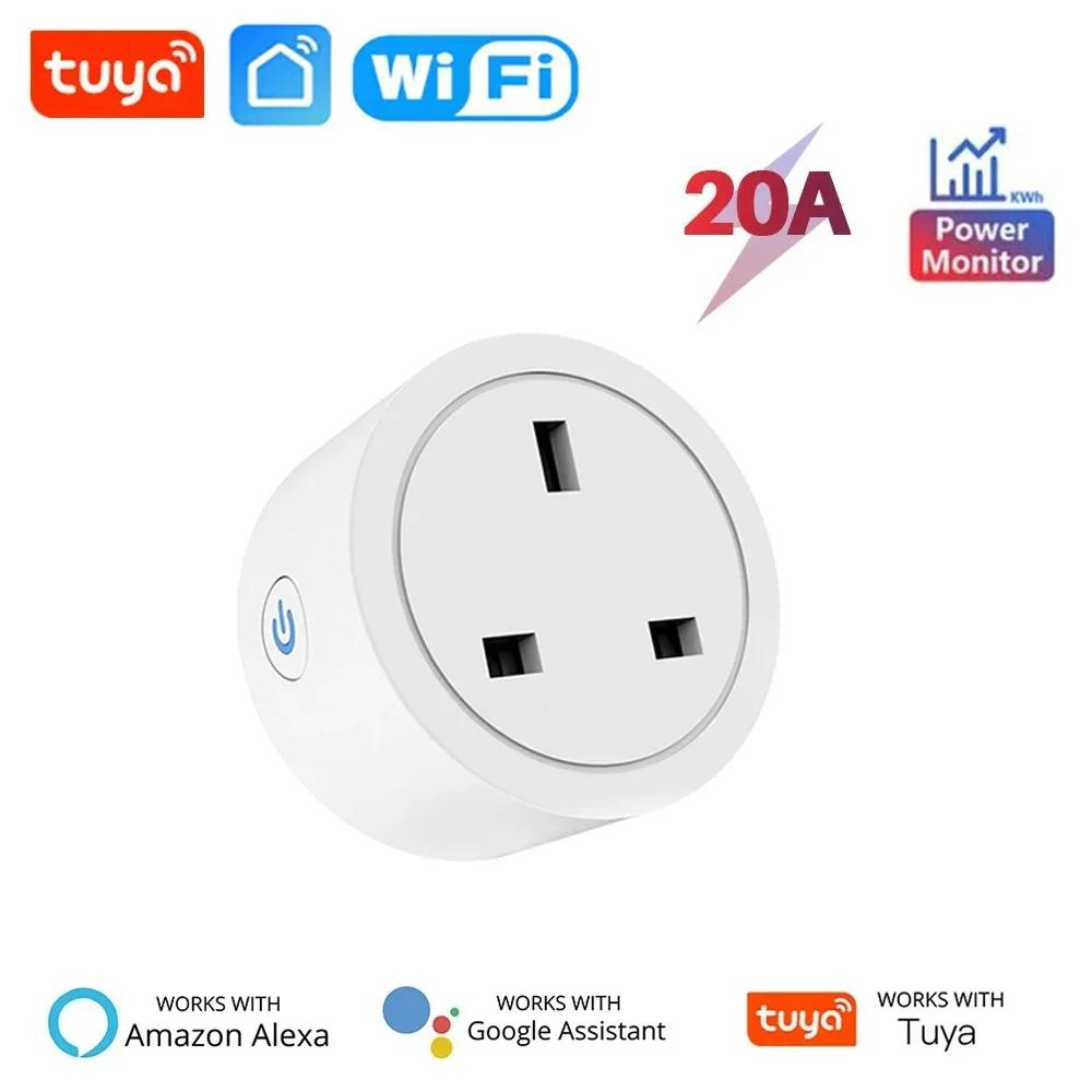 20A 16A Британская вилка TUYA WIFI Умная розетка с мониторингом мощности Голосовое управление Таймер Домашняя розетка Работает с Alexa Google Home