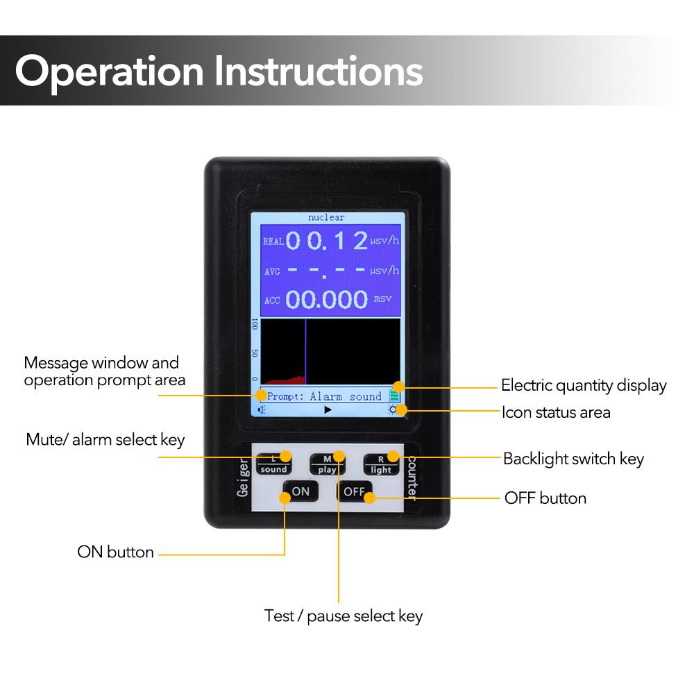 BR-9B Ручной портативный цифровой дисплей Детектор ядерного излучения Счетчик Гейгера Полуфункциональный
