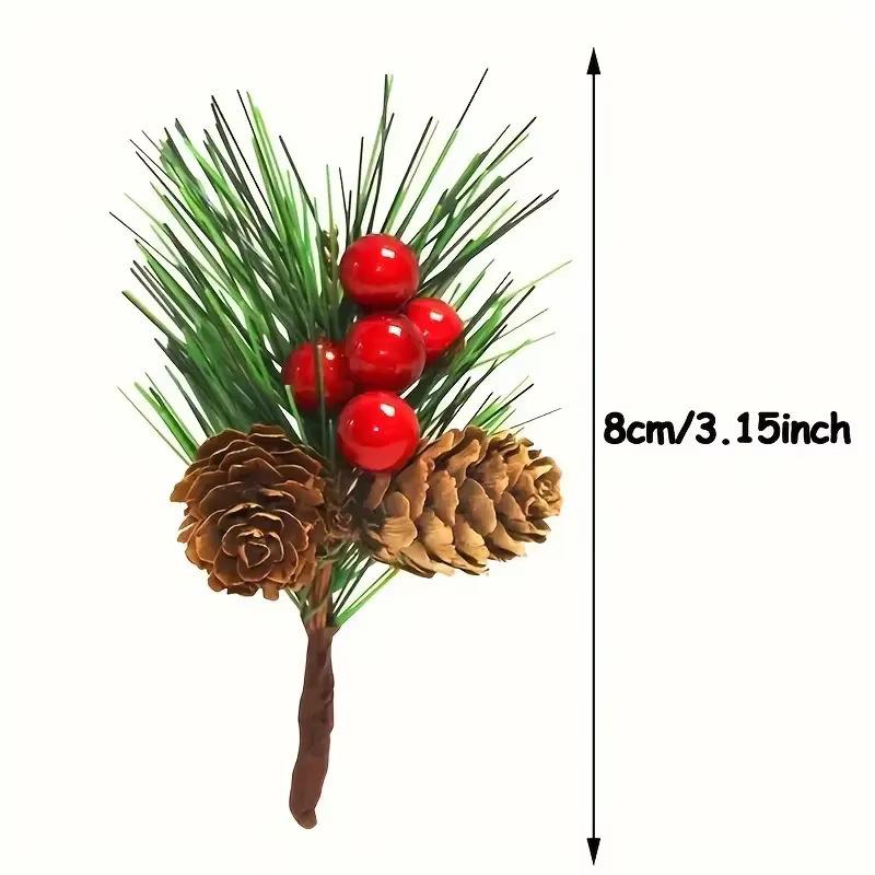10pcs Artificial Pine Picks with Pine Needles, Pinecones & Red Berries - Durable Plastic Christmas Decor for Wreaths, Xmas Tree