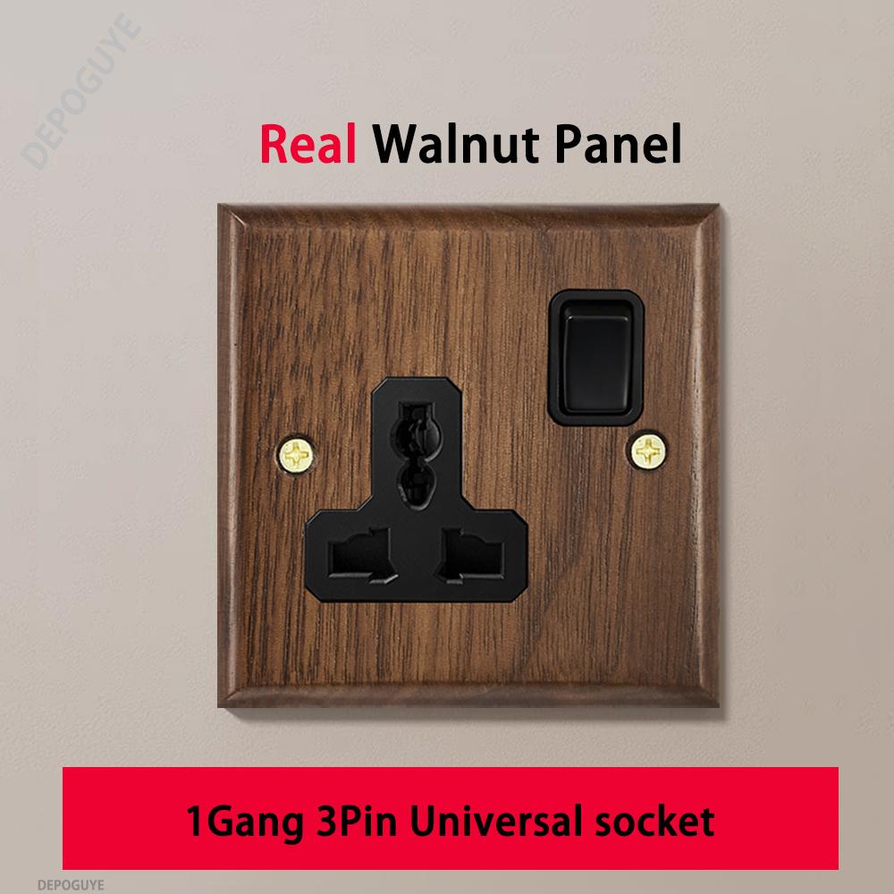 Черная ретро-панель тумблера на стену из грецкого ореха 1-4 клавиши 2-сторонняя из массива дерева двойная универсальная электрическая розетка EU/FR с USB-C