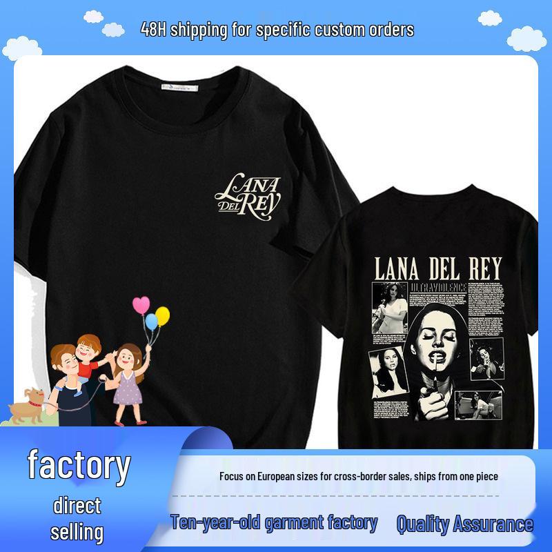 Lana Del Rey Printed Short Sleeve Unisex Cotton T-Shirt - Soft, Loose, Casual, Round Neck for Spring/Summer.