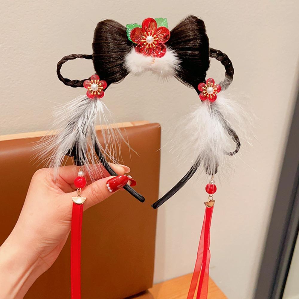 Braid Hair Chinese New Year Headwear Flower Hanfu Hair Sticks All-match Red Bow Hairband Girls