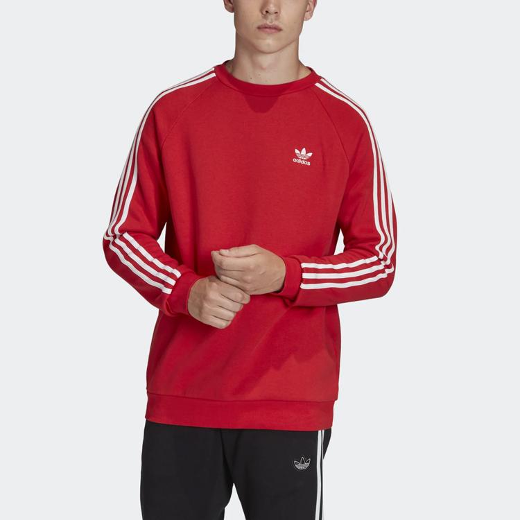 adidas Толстовка с круглым вырезом Originals с 3 полосками, мужские топы, красный FM3761