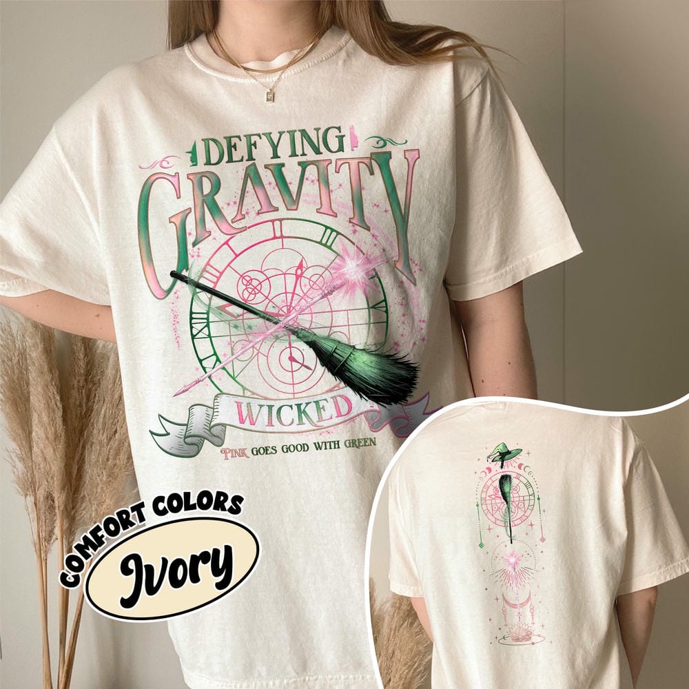 Wicked Defying Gravity Comfort Shirt Pink And Green Changed For Good Unisex Tee Cotton Shirt Fantasy Apparel Y2K Top Streetwear