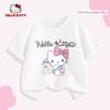 Детская футболка с коротким рукавом Hello Kitty Мультяшная Милая Летний топ для девочек Чистый хлопок Тяжелый базовый топ для девочек