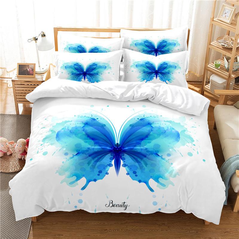 Butterfly Duvet Cover Set 3D Print Pink Rose Flowers Romantic Comforter Cover King Size For Kid Boy Girl Polyester Bedding Set