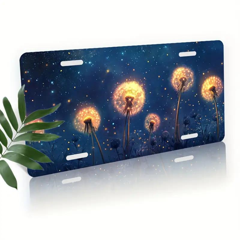 D Plane pc License Plate License Plate Kit and Frame Shining Dandelion Under the Starry Sky for Front Decoration