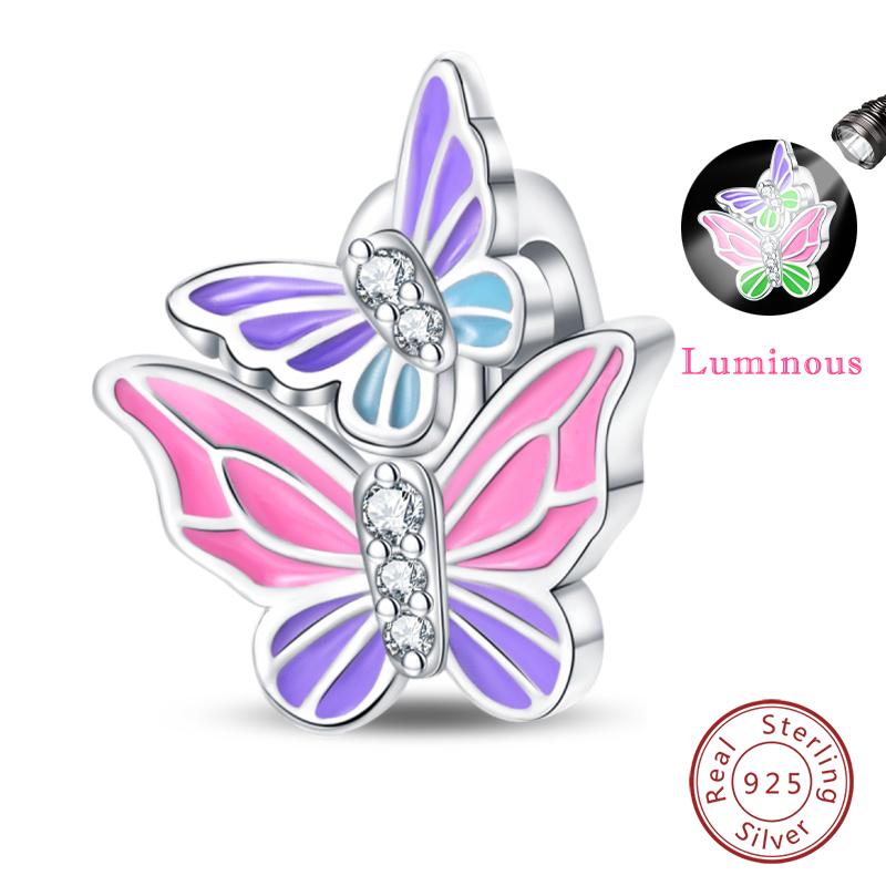 Springtime 925 Silver Sparkling Zircon Colorful Butterfly Charms Beads Fit Qikaola Bracelets DIY Birthday Jewelry Gifts
