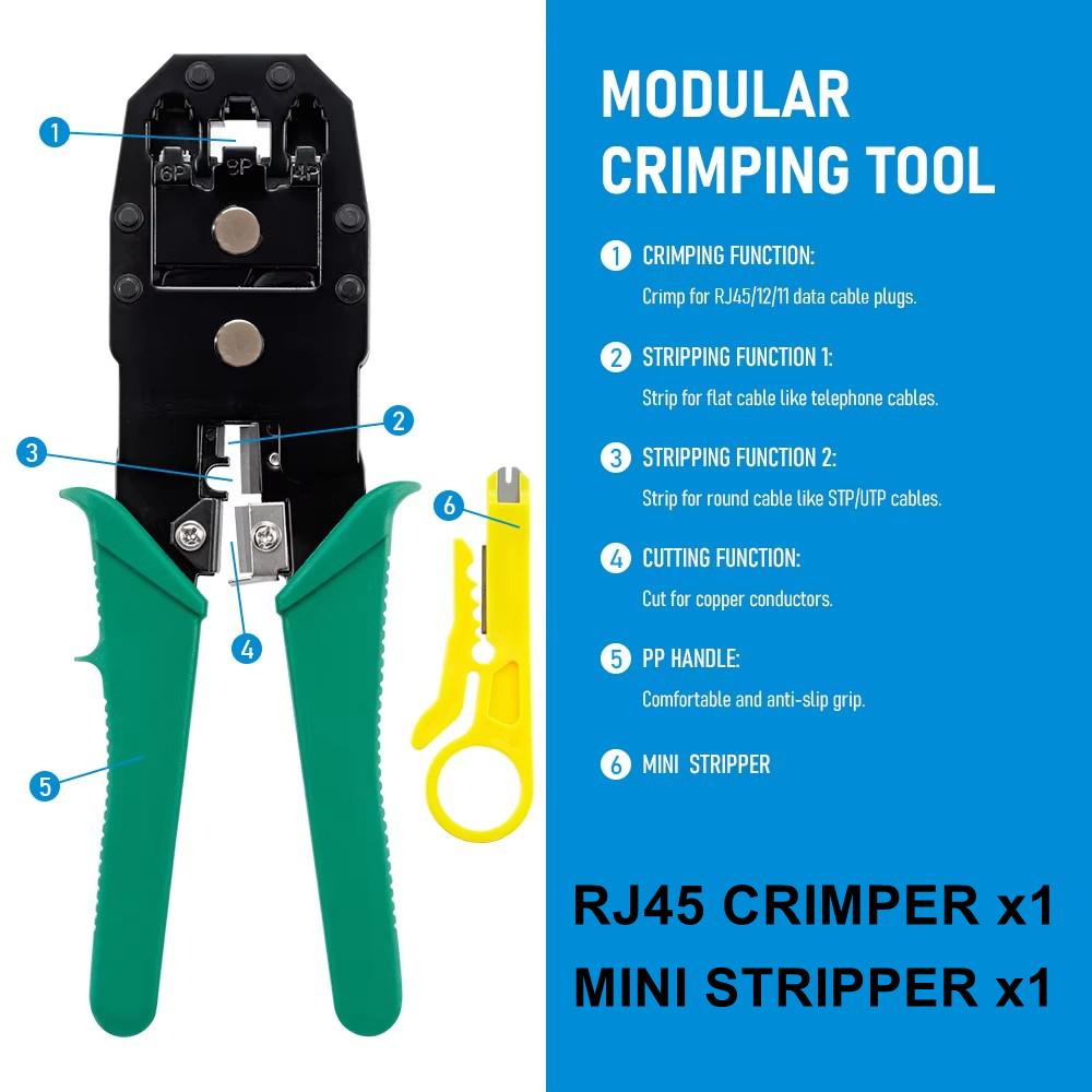 RJ45 Crimping Tool 6P 8P RJ11 RJ12 Network Cable Tester Crimper Stripper Cutter Plier for Ethernet LAN Crystal Head Installation