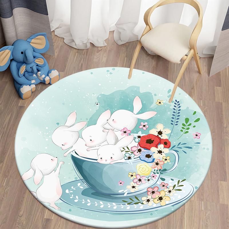 Детский ковер с принтом кролика Kawaii, коврики с кроликом, круглый ковер для гостиной, напольный коврик, фланелевый противоскользящий коврик для детей