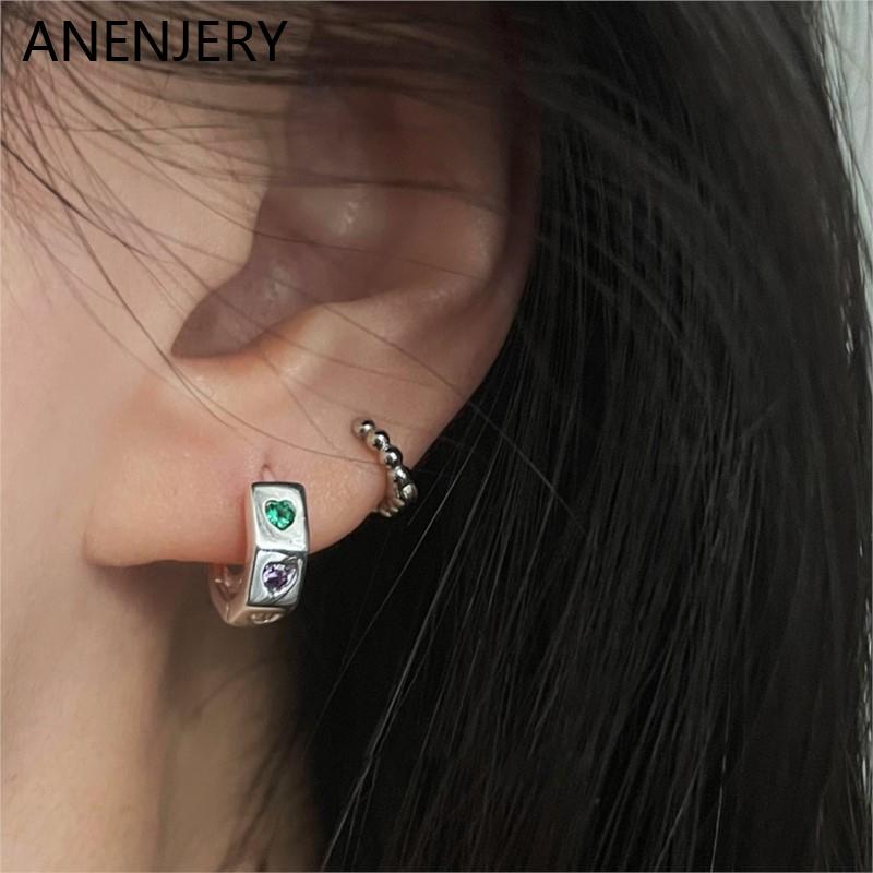 ANENJERY Красочные шестиугольные серьги-кольца с цирконием для женщин, модные, милые, персонализированные, вечерние ювелирные изделия, подарки