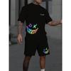 Summer Men's Suit Laser Smiley Printed Vintage Style T-shirt Casual Outdoor Suit Short Sleeve T Shorts Men's Summer Wear