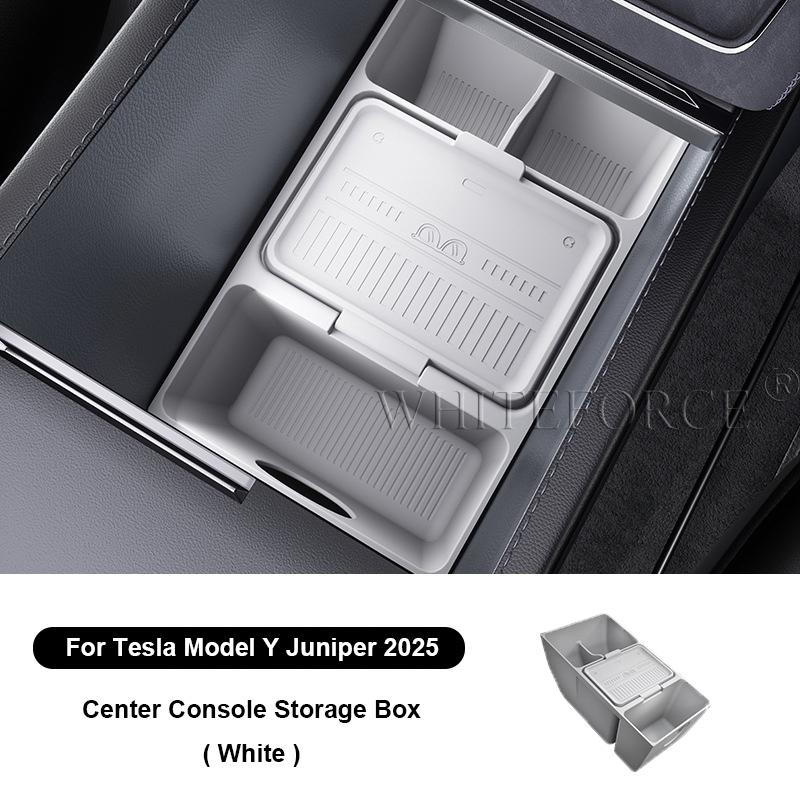 Для Tesla Model Y Juniper 2025 Автомобильный органайзер для центральной консоли, бокс для хранения подлокотника, скрытый лоток-органайзер, нескользящий коврик, аксессуары