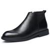 Chelsea Boots Men's Autumn and Winter Soft Leather Fleece Boots British Style High Top Trend Versatile Warm Leather Boots