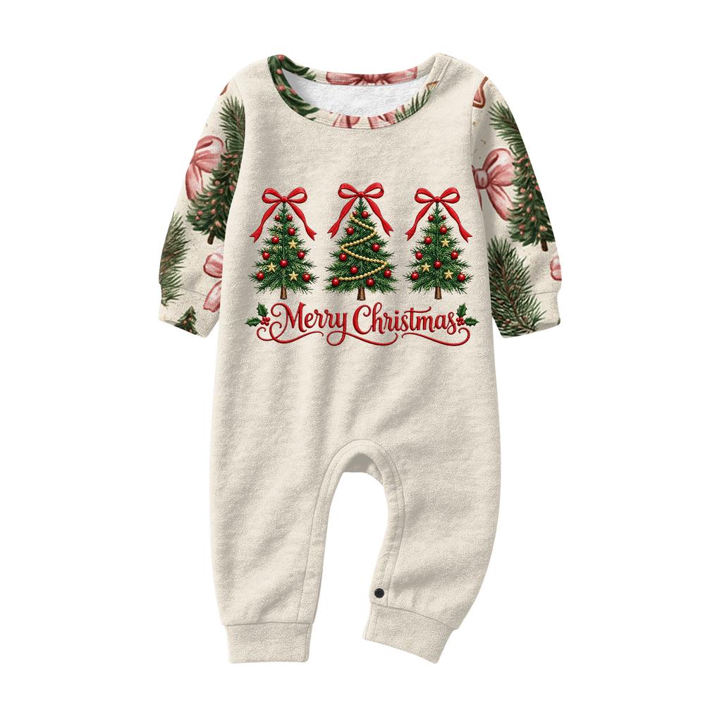 Matching Family Christmas Print Pajamas Set Long Sleeve Top and Pants Loungewear for Adults and Kids
