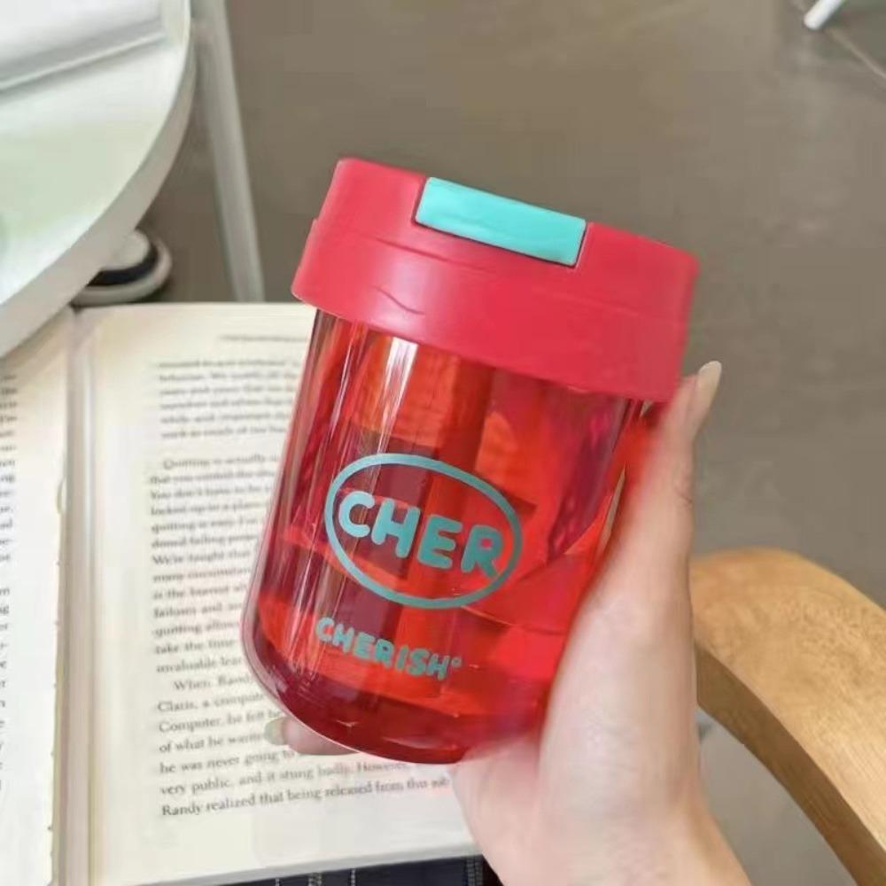 INS Transparent Student Water Cup Plastic 300ML Large Capacity Water Bottle with Straw Sports Water Cup Outdoor Sports