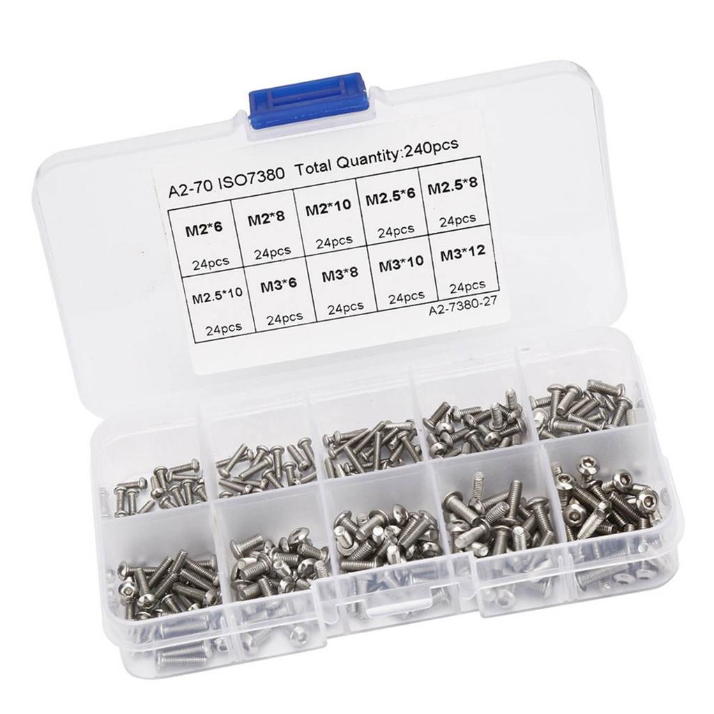240pcs M2*6\M2*8\M2*10\M3*6\M3*8\M3*10\M3*12\M2.5*6\M2.5*8\M2.5*10 Hex Socket Screw Set