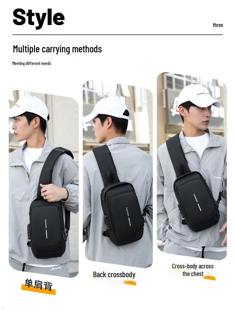 Men’s Anti-Theft Cross-Border Business Messenger Backpack - Large Capacity Shoulder & Chest Bag for Motorcycling.