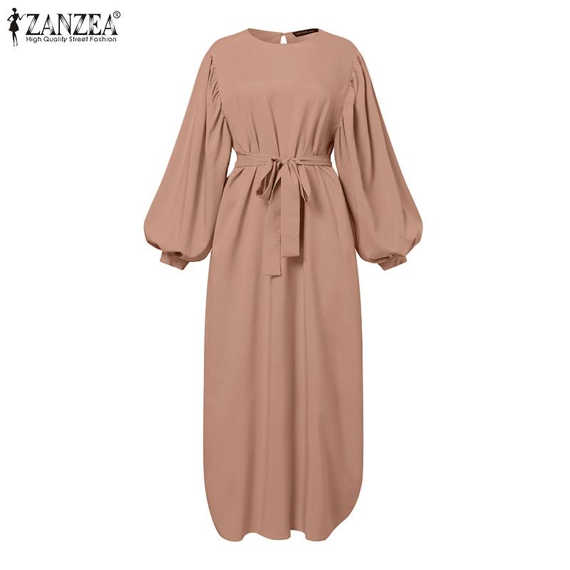 ZANZEA Женское повседневное платье с круглым вырезом и длинным рукавом