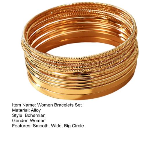 14 шт./компл. женские браслеты в стиле панк, богемные преувеличенные гладкие широкие декоративные женские браслеты-манжеты золотого цвета