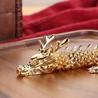 Величественная 3D статуэтка золотого дракона из сплава с подвижными конечностями, символ силы и удачи, пятипалый золотой дракон