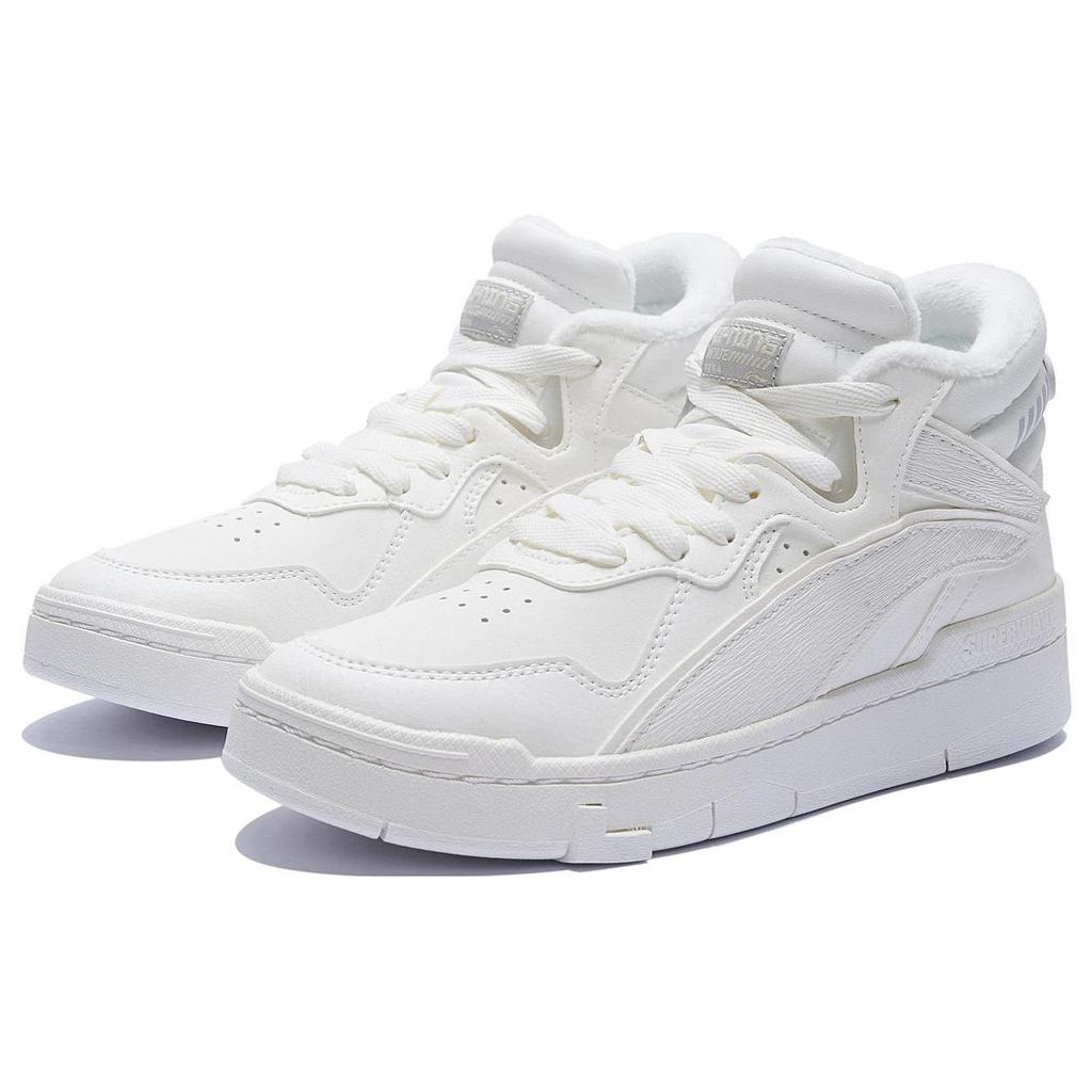 Li Ning We Wo Mid Wear Resistant Non Slip Warm High Top Skate Shoes Women Skate Shoes White AGCS324-1