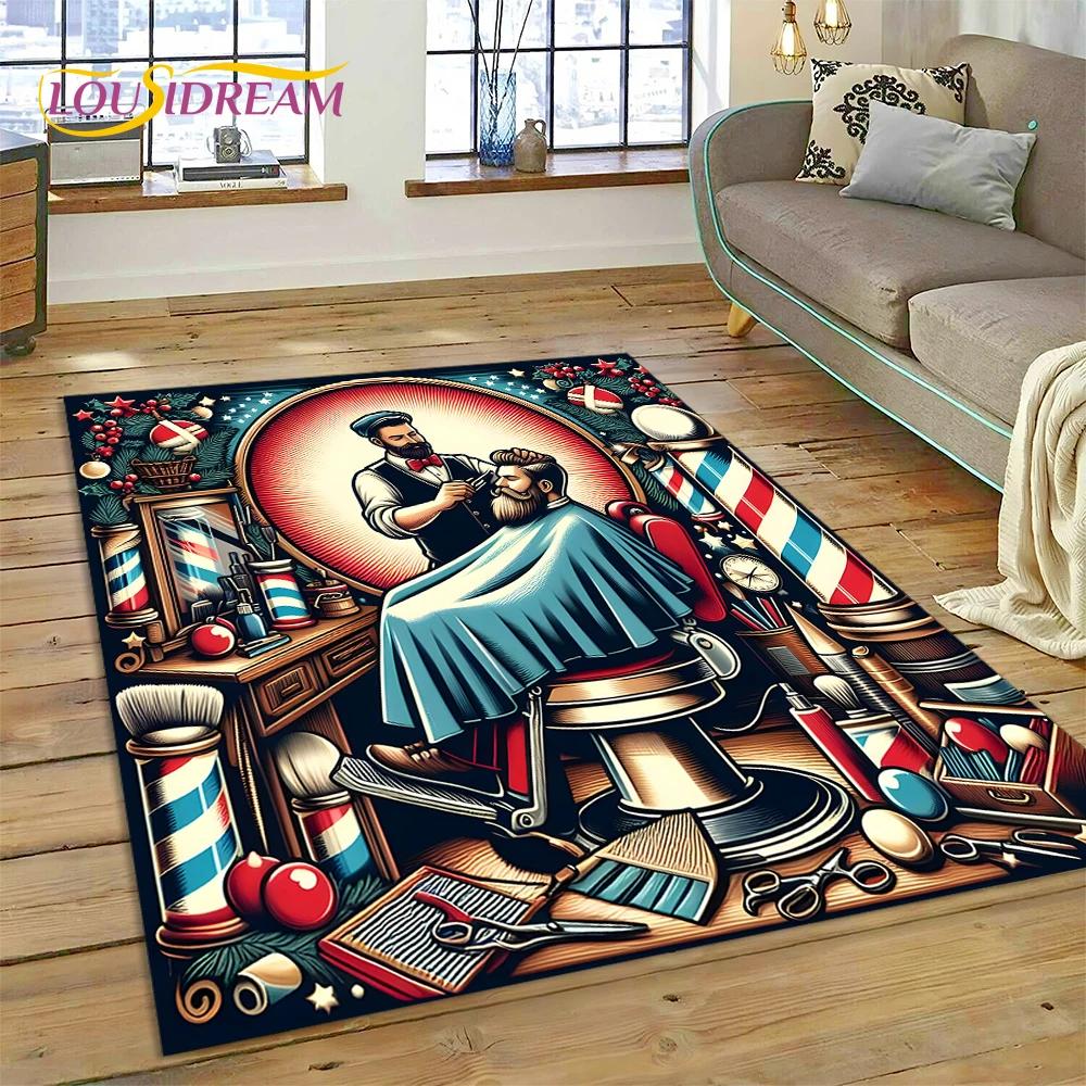Модный логотип парикмахерской Череп Винтажный ковер-циновка для спальни, гостиной, дома, украшение для дивана, большой игровой коврик для ребенка