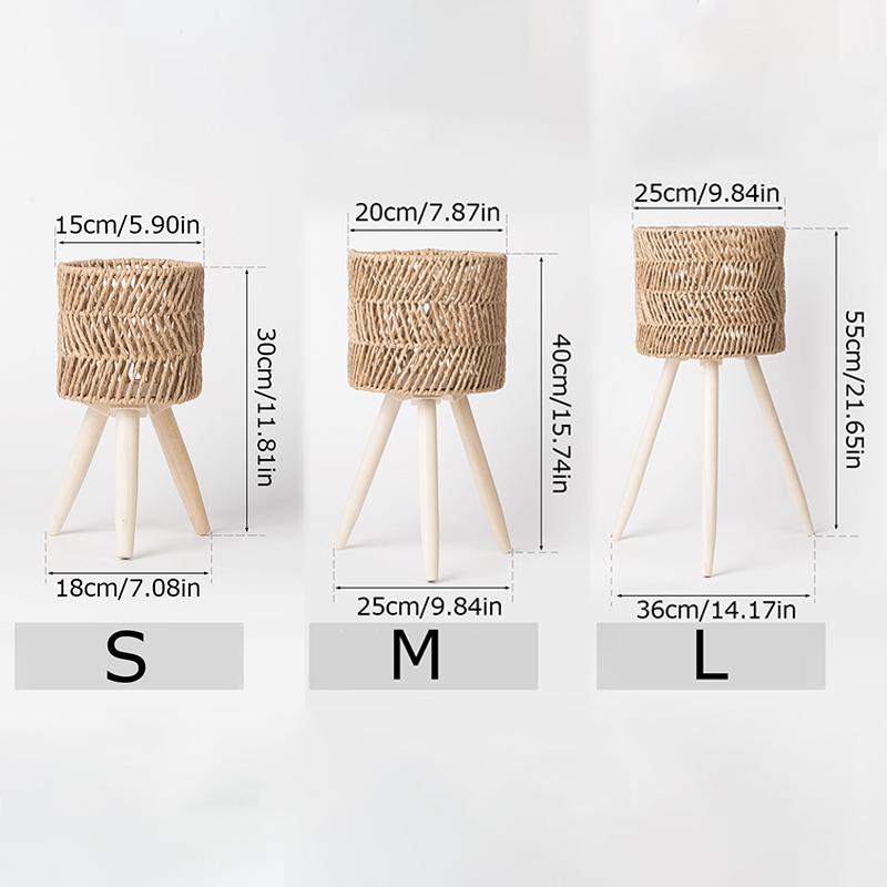 1 шт. Орнамент для дома из ротанга, кашпо для гостиной, твердая древесина, ручная работа, напольная полка из искусственного ротанга, много размеров